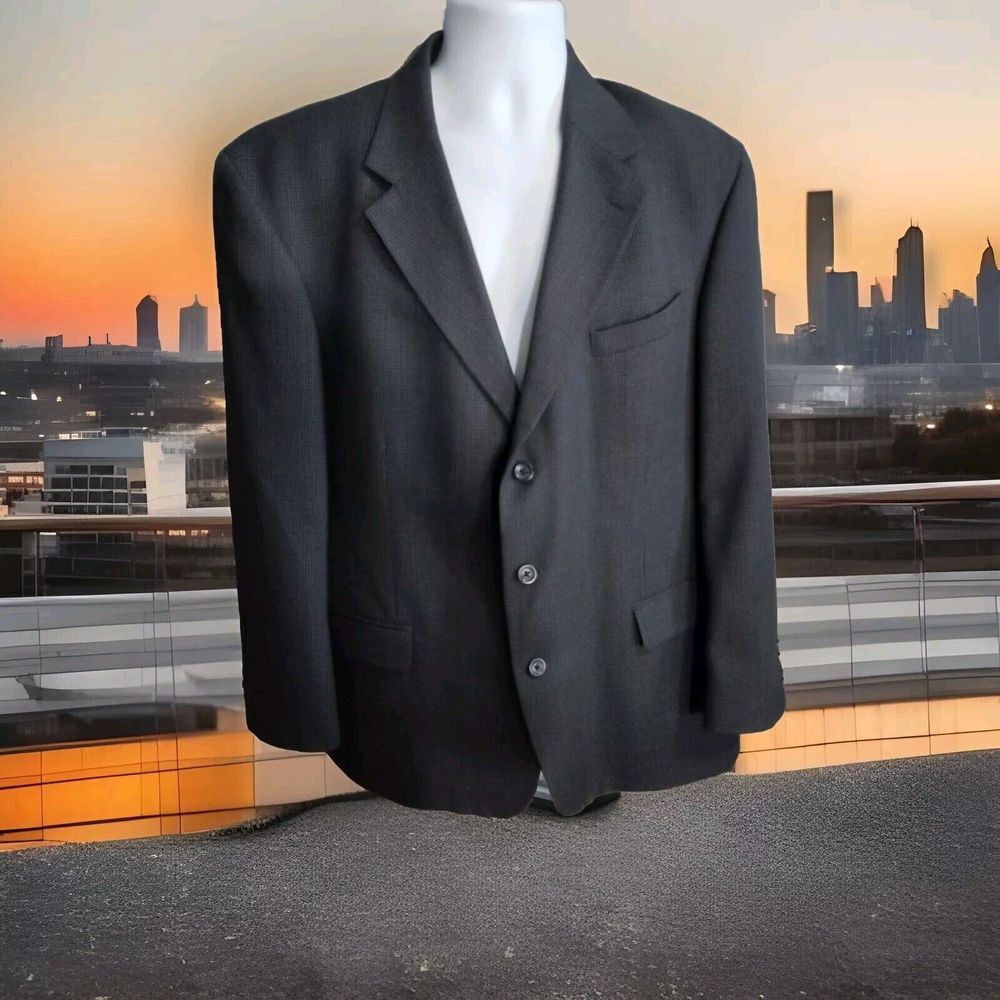 Oscar de la Renta Jacket Blue/Black Geometric Wool Blazer 44R 957